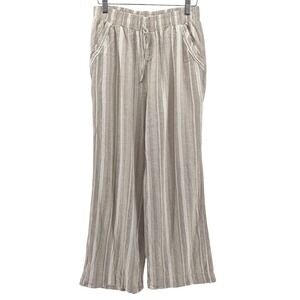 Briggs Striped Linen Blend Wide Leg Pants Size Medium Drawstring Waist Lagenlook